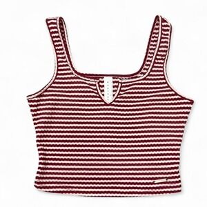 Missguided Burgundy Striped Tank Top Size Small Preppy Cropped
